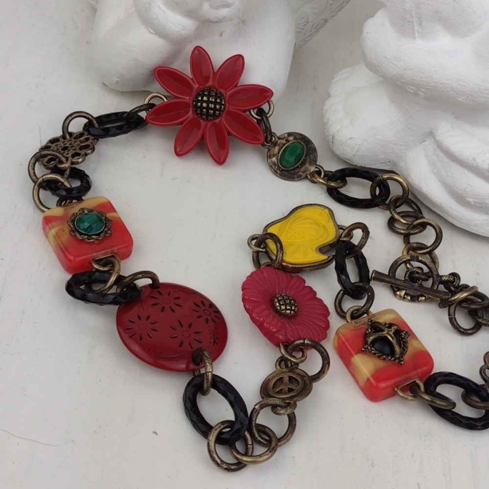 Lucky Brand Colorful Chunky Multi-Pendant Very Cool Chunky Chain & Turquoise - Picture 11 of 12